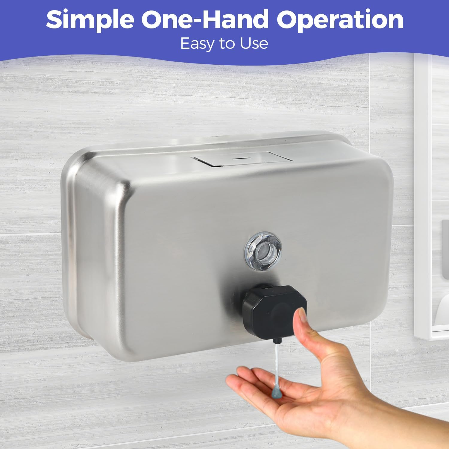 Heavy Duty Stainless Steel Wall Mount Soap Dispenser, 1100ml/37oz, with Corrosion Proof Lining and Anti-Leak Pump for Commercial & Home Bathroom Kitchen (Horizontal) - Image 6
