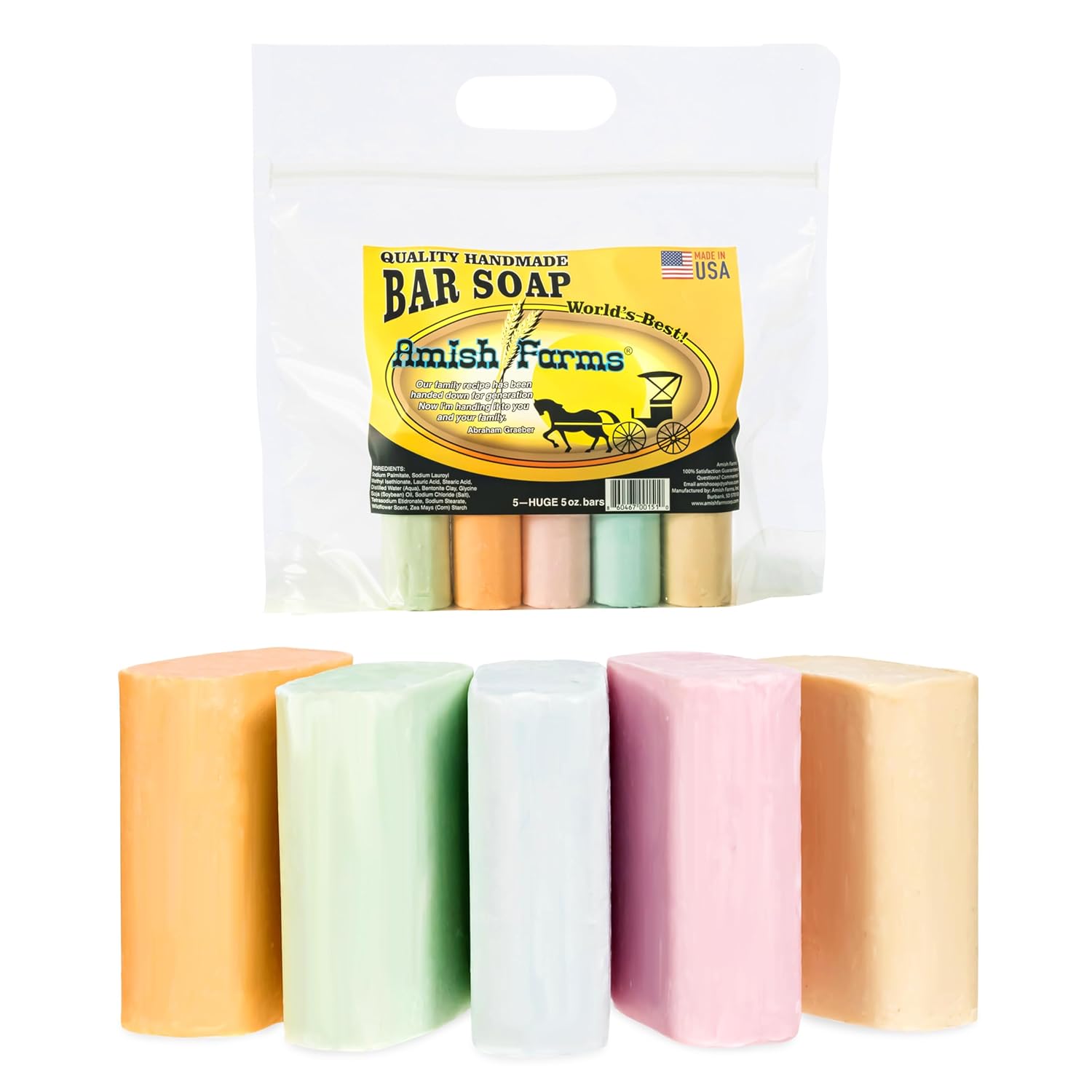 Amish Farms Soap Bar with All Natural Bentonite Clay | Made in USA, Vegan Moisturizing for Sensitive Skin | Women & Mens Face & Body Bath Soap for Shower | Clean Scent | 5 Ounce Each (5 Bars) - Image 8