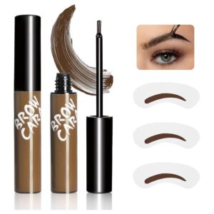 Brow Tattoo Peel Off Tint - Eyebrow Gel Tint with Eyebrow Stencils, Waterproof Eye Brow Pencils Brow Gel Eyebrow Tattoos Long-Lasting Make (Light Brown)