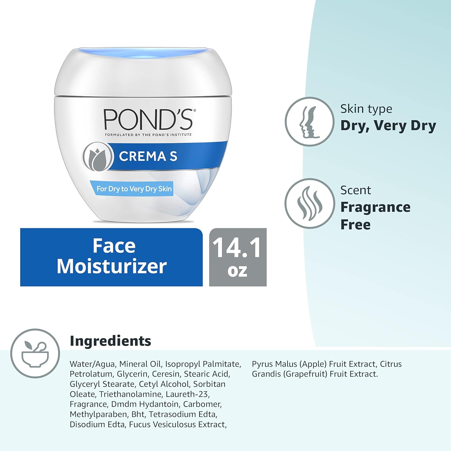 Pond's Crema S Nourishing Face Moisturizer for Women Dry Skin 14.1 oz - Image 9