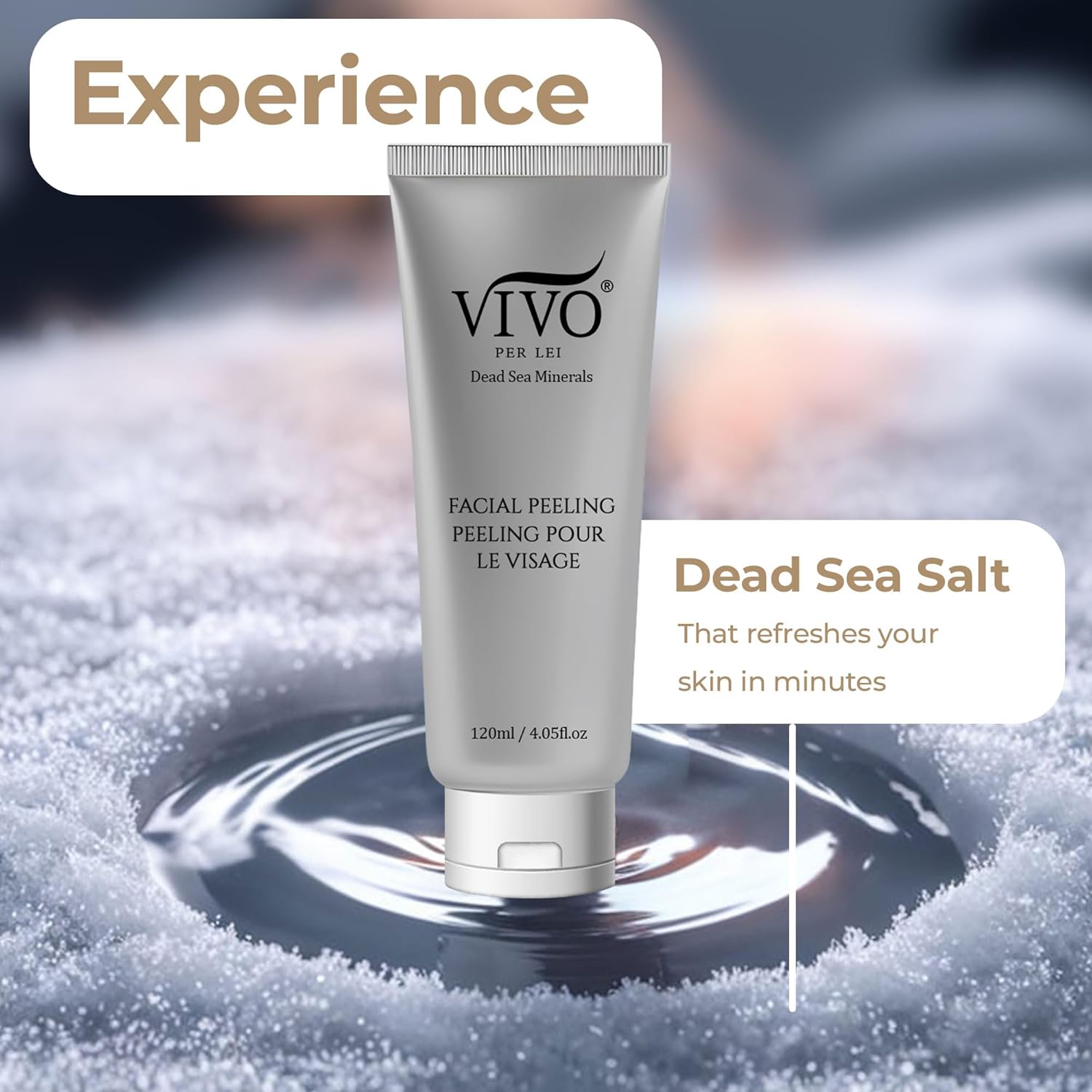Vivo Per Lei Facial Peeling Gel - Contains Dead Sea Minerals and Nut Shell Powder - Gentle Face Exfoliator Scrub and Blackhead Remover - Peel Your Skin to a Fresher You - 3.4 Fl. Oz. - Image 2