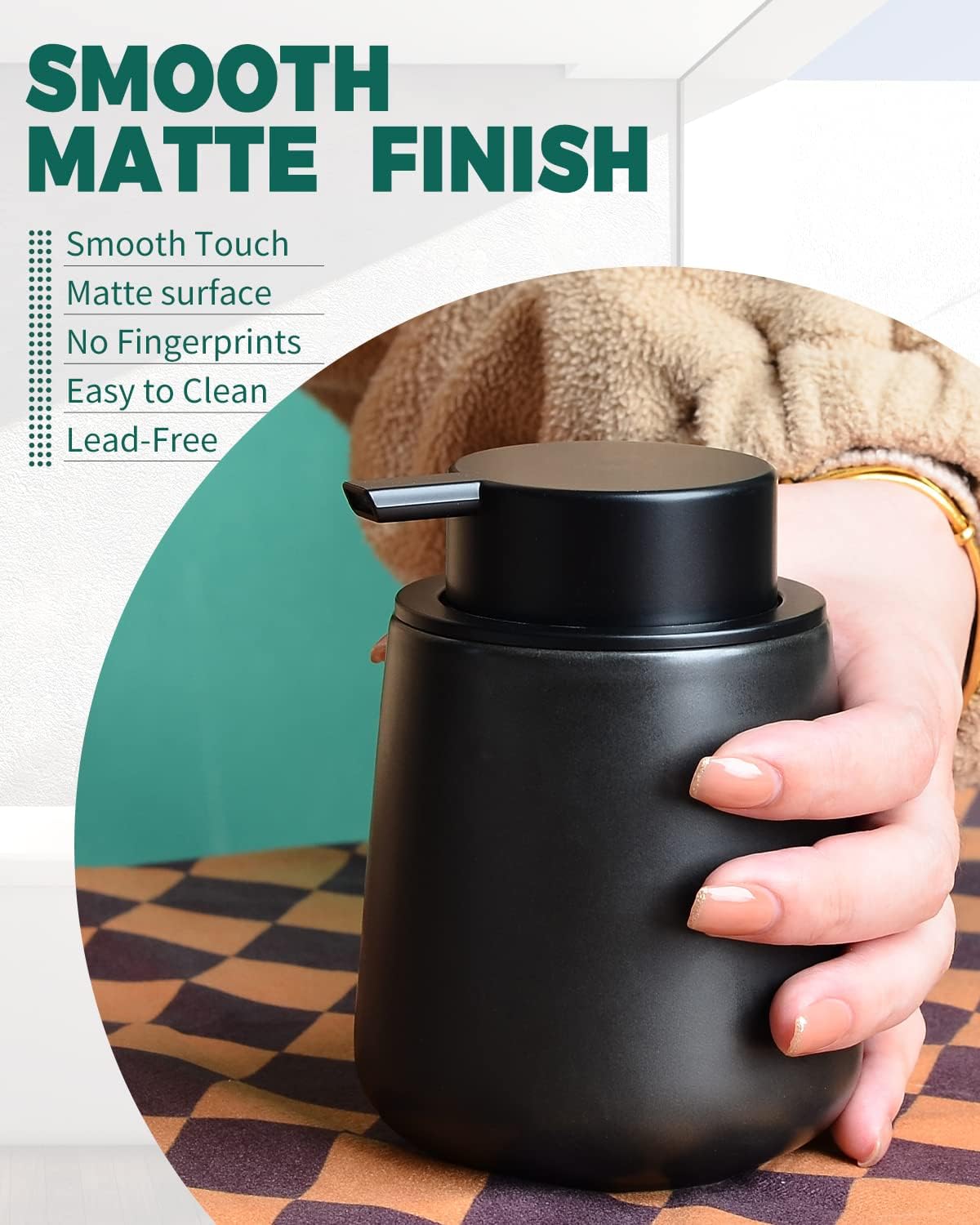 Bosilunlife Ceramic Foaming Soap Dispenser - 12Oz Matte Black Foam Hand Soap Dispenser Bathroom Countertop Kitchen Dish Soap Pump Dispenser Liquid Wash Dispenser for Bathroom - Image 5