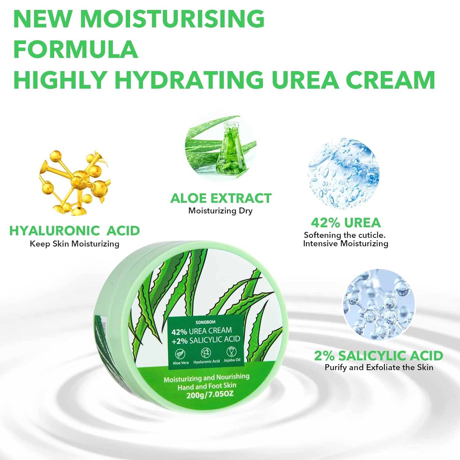 Urea Cream 42 Percent for Feet 7.0 Oz, 2% Salicylic Acid, Aloe Vera, Hyaluronic Acid , Deeply Moisturize Skin Cream For Dry Cracked Feet, Hands, Heels, Elbows, Nails, Knees, Intensive Moisturizes & - Image 2