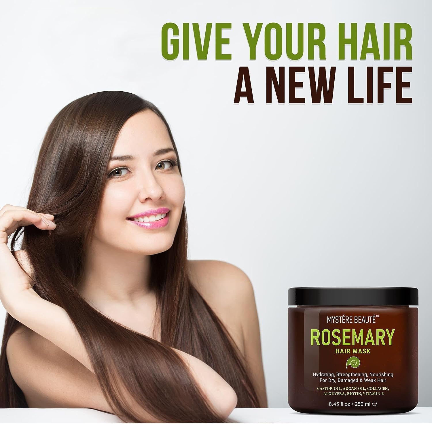 Rosemary Deep Conditioning Hair Mask for Dry Damaged Hair and Growth with Collagen Argan Oil - Rosemary Oil Leave in Conditioner aceite de romero puro y natural 8.5 fl oz x 2 Pack - Image 2