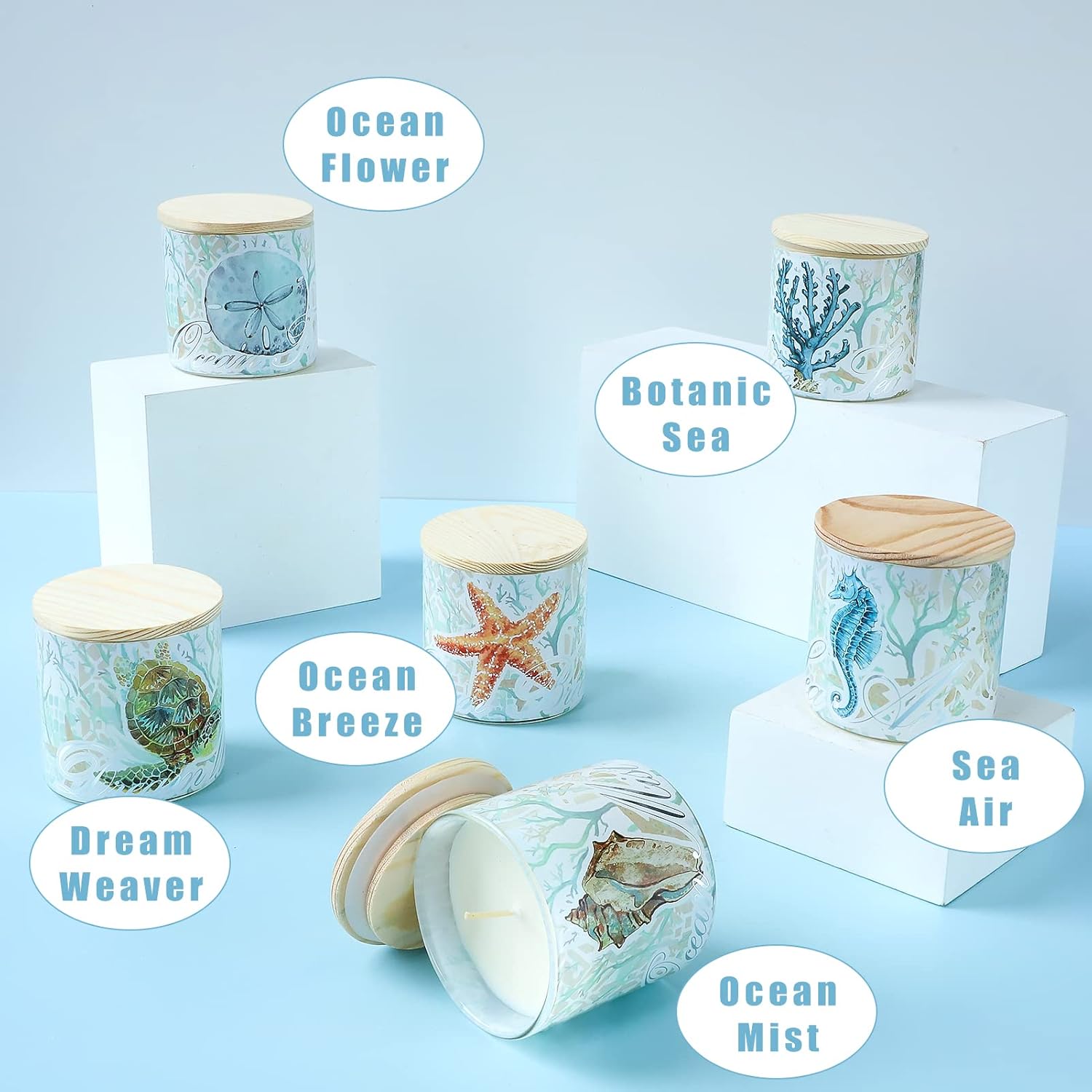 Jar Candles Scented with Lid Gift Set of 6 Ocean Theme Jar Different Fragrance Candles Soy Wax Aromatherapy Jar Candles Take Harsh Smells Away Candle for Home Scented Stress Relief and Relaxation - Image 3