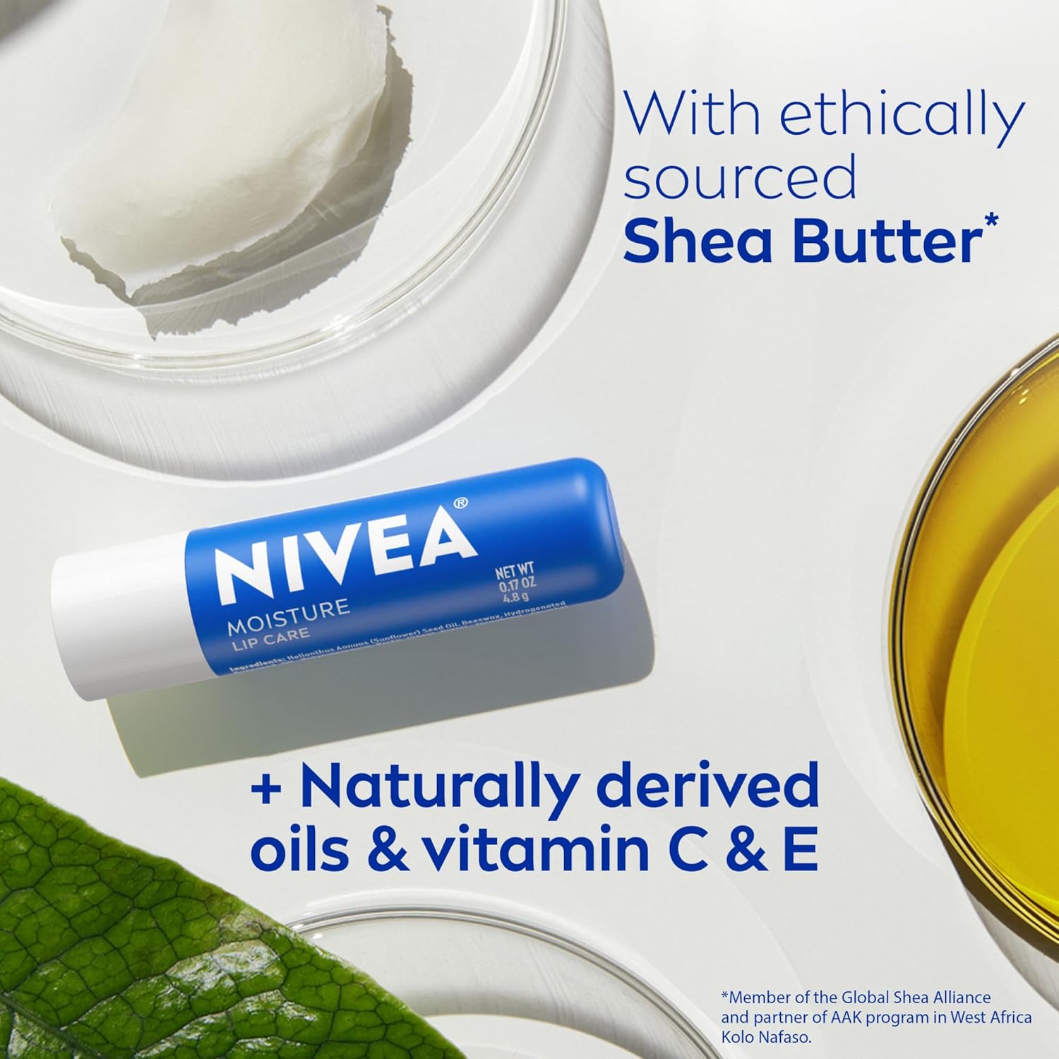 NIVEA Moisture Lip Care, Hydrating Lip Balm with Shea Butter, Nourishing Oils and Vitamin C & E, 3-in-1 Moisture, Repair and Nourish, 0.17 Oz Stick, Pack of 4 - Image 5