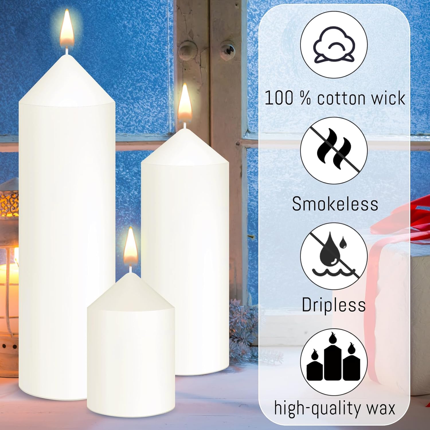 MTLEE Set of 60 Large Unscented White Pillar Candles 3 Sizes 2x3, 2x5, 2x8 Home Event Decor - Image 3