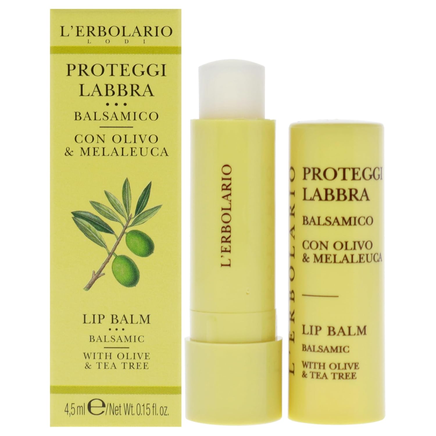 L'Erbolario Olive and Tea Tree Lip Balm – Soothing Lip Treatment with Balsamic Tea Tree Oil and Soothing Olive Oil – Softens and Refreshes - 0.15 oz