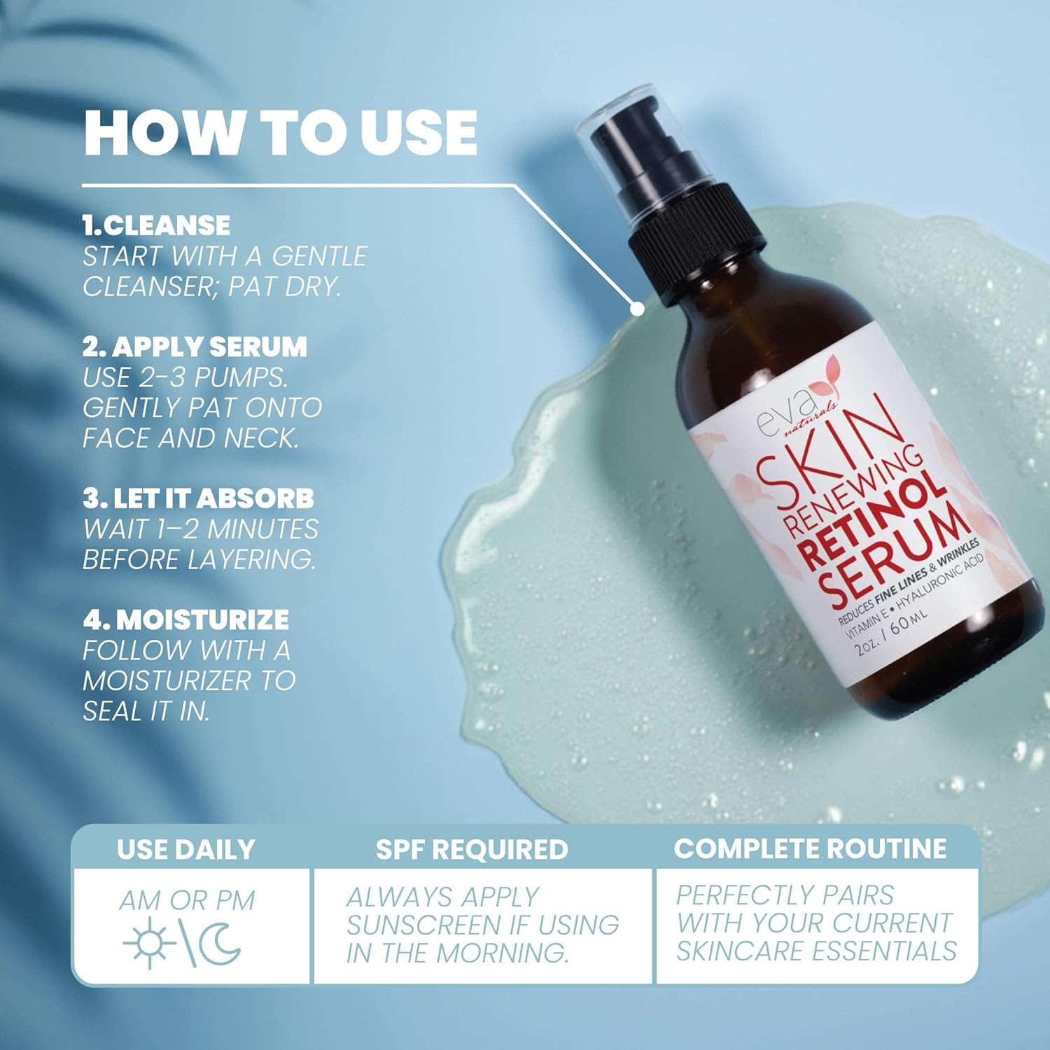 Retinol Serum for Face with Hyaluronic Acid & Vitamin E - For Anti-Aging, Fine Lines, Wrinkles, Resurfacing, Acne Marks and Scars, Skin Brightening, Dark Spot Correction Night Serum - 2oz - Image 5