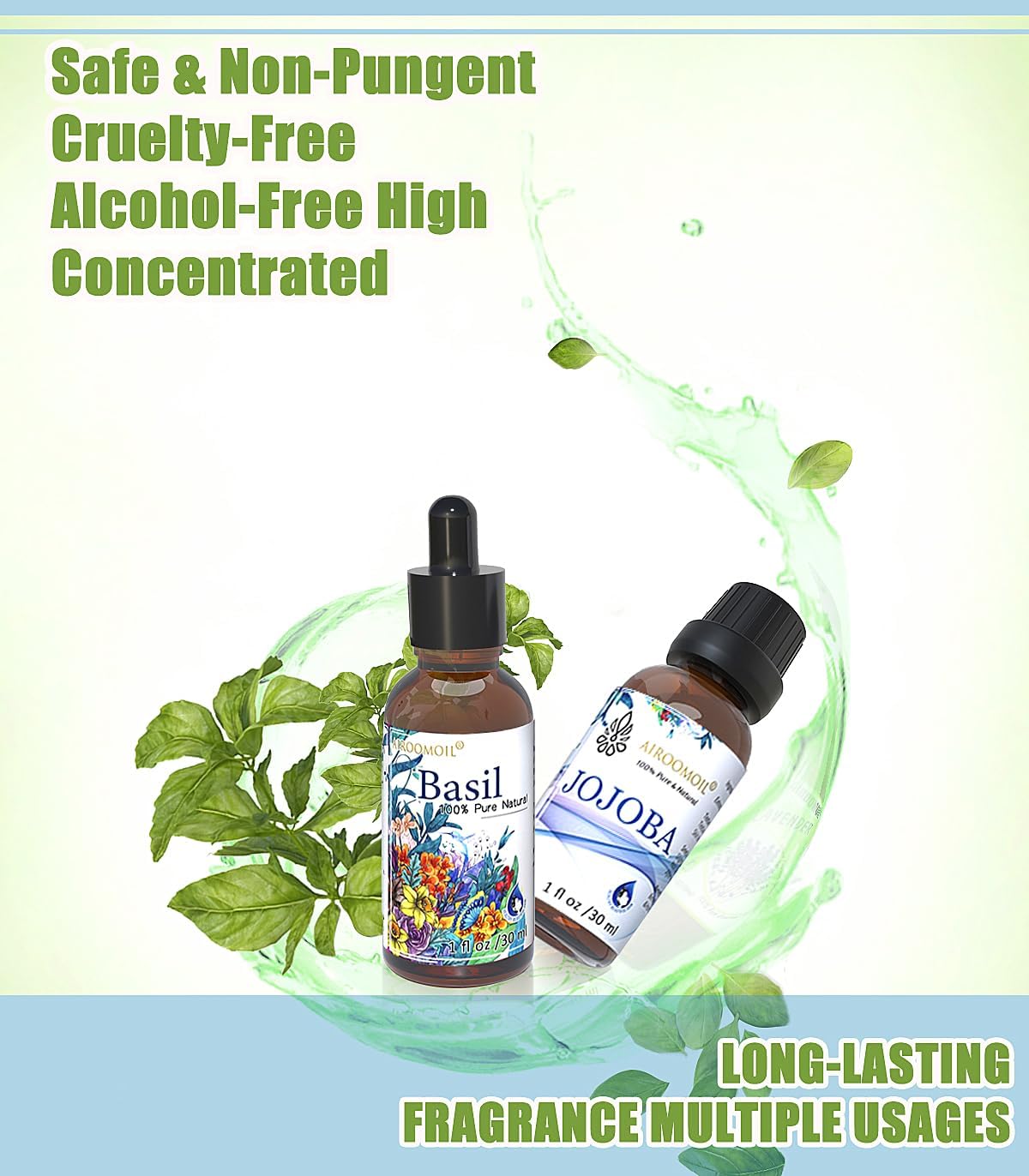1+1 Fl Oz Basil Essential Oil Jojoba Oil Travel Set for Diffuser, Skin, Massage, Candle, Soap Making - Image 3
