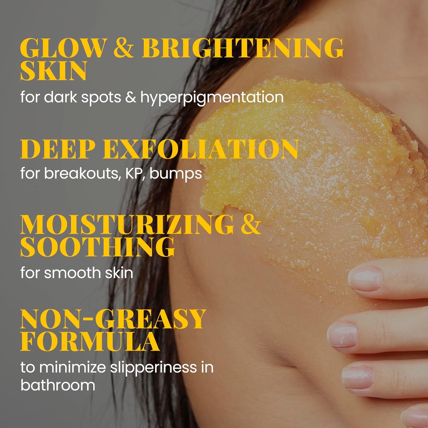 Turmeric Natural Glow Body Scrub Exfoliator for Dark Armpits Inner Thighs 8 oz - Image 2
