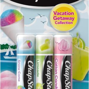 ChapStick Lip Care Set, Vacation Getaway Collection 3-Pack – Snow Cone, Limeade, Cotton Candy Lip Balm, 0.15 Oz Ea