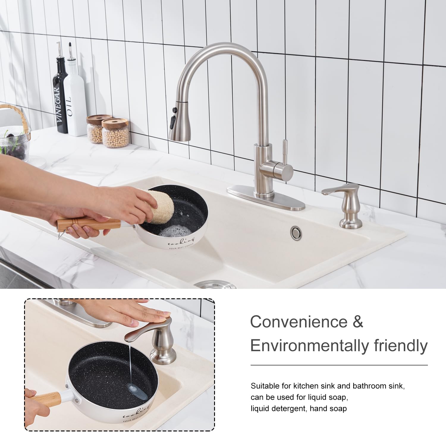GAGALIFE Kitchen Sink Soap Dispenser Brushed Nickel, Under Sink Soap Dispenser with 40" Silicone Extension Tube Kit,Say Goodbye to Frequent Refills - Image 7