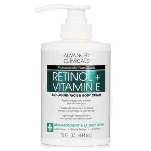 Advanced Clinicals Retinol Body Lotion, Firming & Anti-Aging Moisturizer for Crepey Skin, 15 Oz Retinol Face & Body Cream