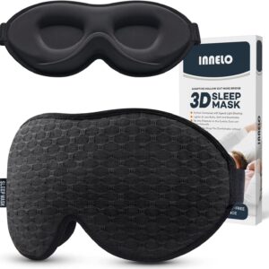 INNELO 3D Contoured Sleep Mask for Side Sleepers - 100% Light Blocking Sleeping Mask for Men & Women, Soft and No Pressure on Eyes - Airplane Blindfold, Night Eye Cover for Travel, Nap, Yoga, Black