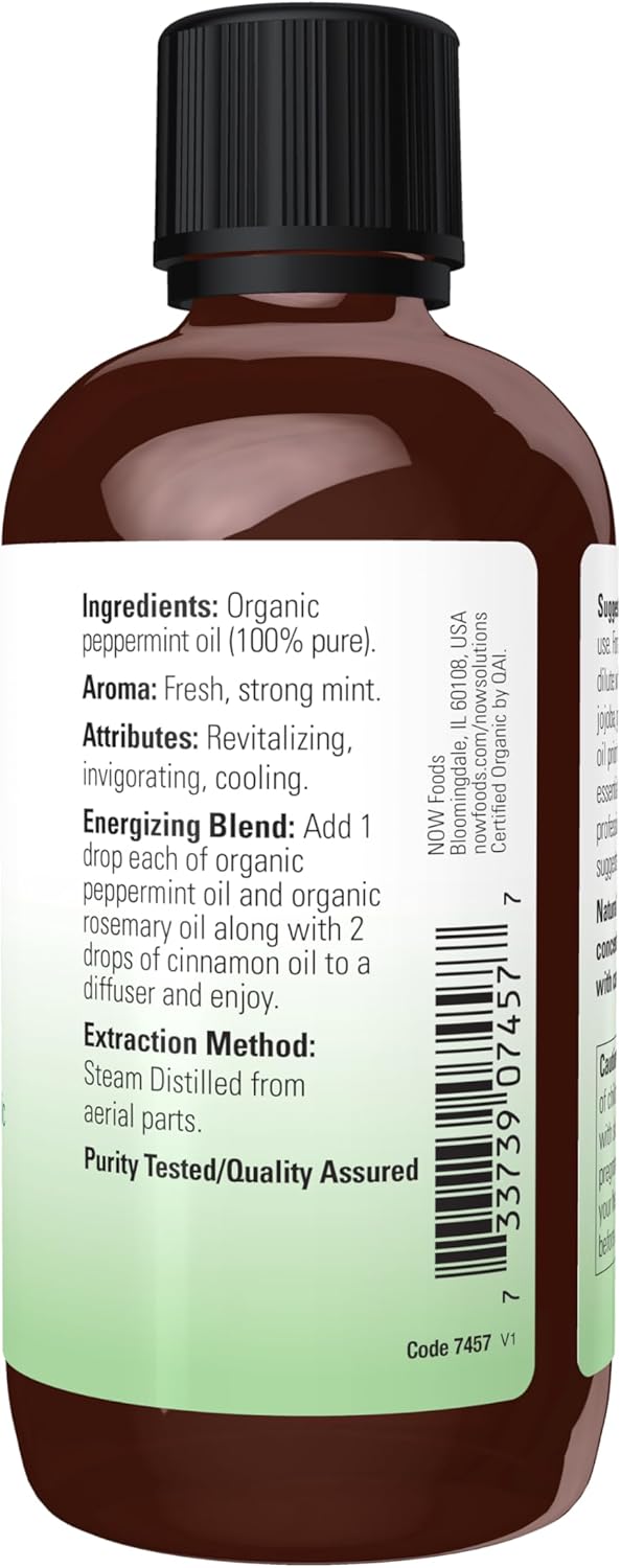 NOW Foods Organic Peppermint Essential Oil 4 Ounce 100% Pure Vegan Invigorating Aroma - Image 2