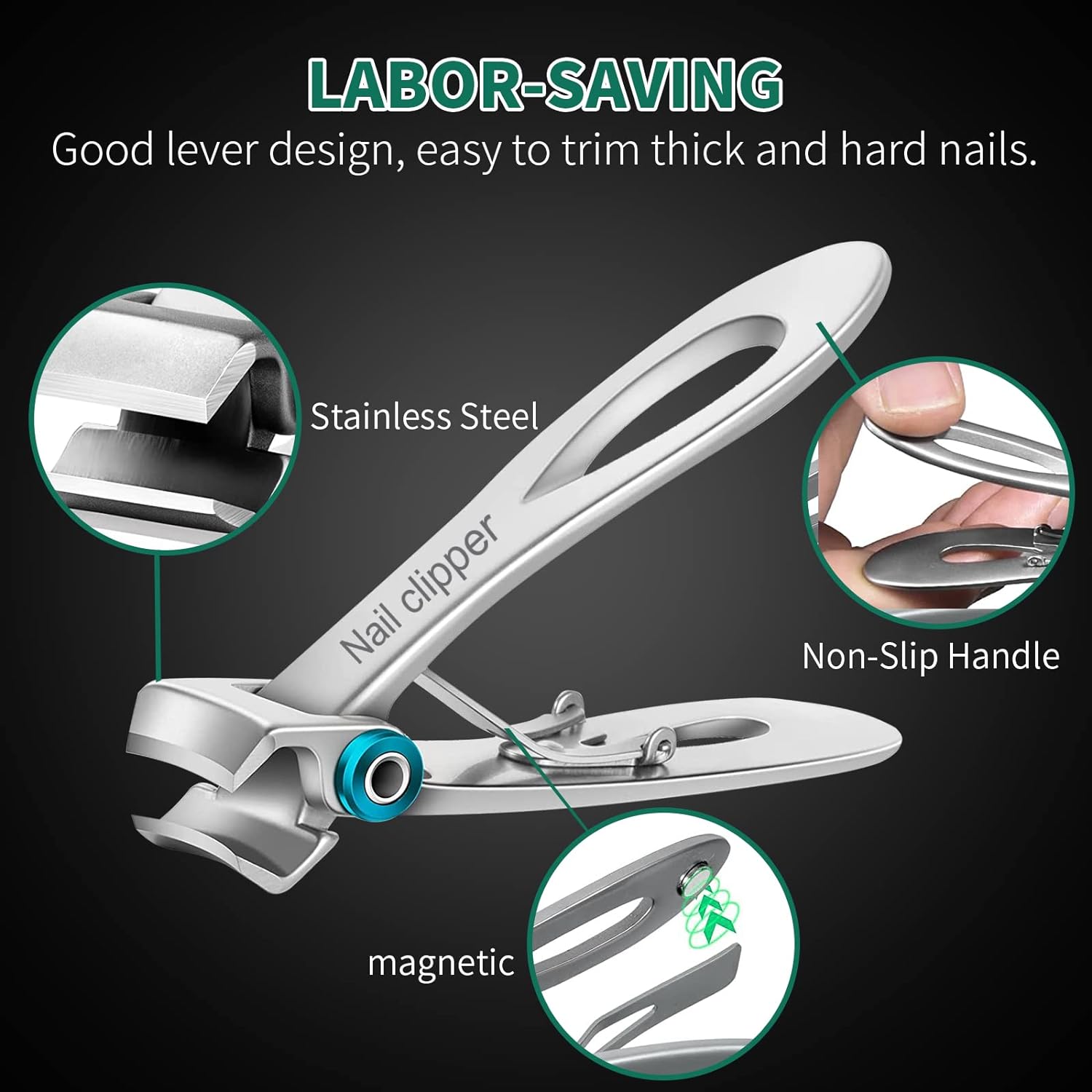 SZHLUX Ultra Wide Jaw Opening Nail Clipper Set for Thick Nails Men Women Silver Large - Image 3