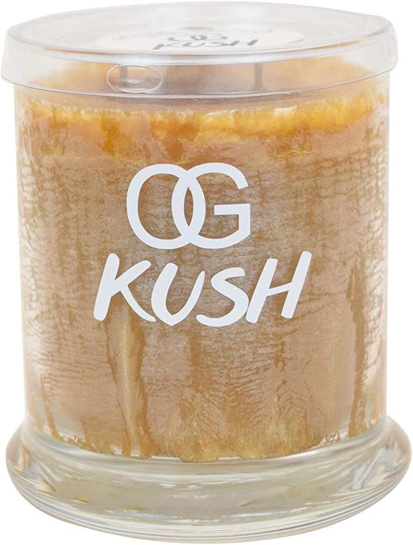 OG Kush Scented Candle (Medium) - Spicy Patchouli, Lemongrass, Orange and Pine - Natural Ingredients - Long Lasting - Revitalizing Aroma - Hemp Wick Candle - Safe and Clean Burning