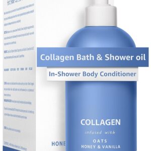 Collagen InShower Body Conditioner Natural Post Shower Care Moisturizer for Body Legs Nourishing Bath Oil Oatmeal Honey Vanilla Self care Spa Gift