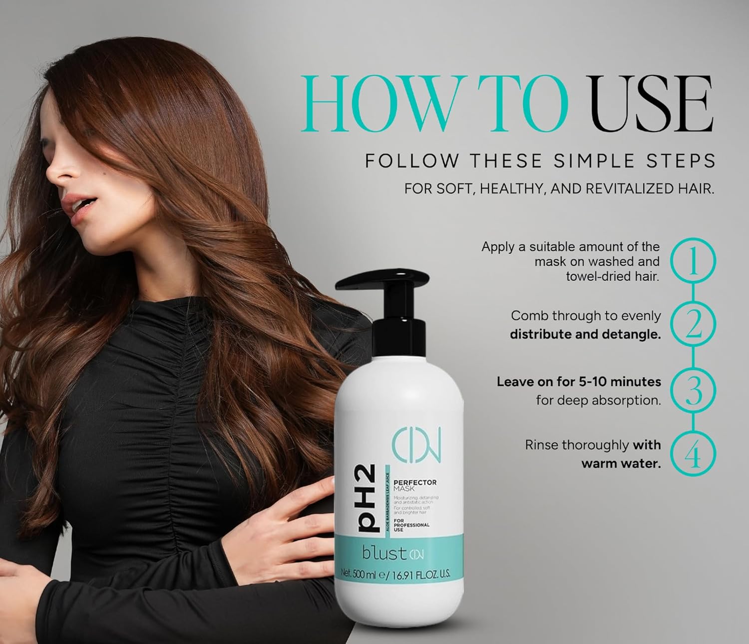 PH2 PERFECT MASK – Professional Hair Mask with Acidic pH 2 – Intensive Treatment for Damaged Hair – Weekly Repair Mask – Deep Hydration and Color Protection – 500ml - Image 7