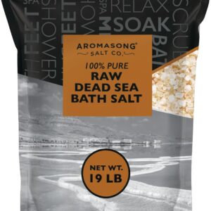 Aromasong 19 Lbs Raw Dead Sea Salt Not Cleaned - Still Contains All Dead Sea Minerals Including Dead sea Mud - Fine Medium Grain Bath Salt Large resealable Bulk Pack (Packaging May Vary)