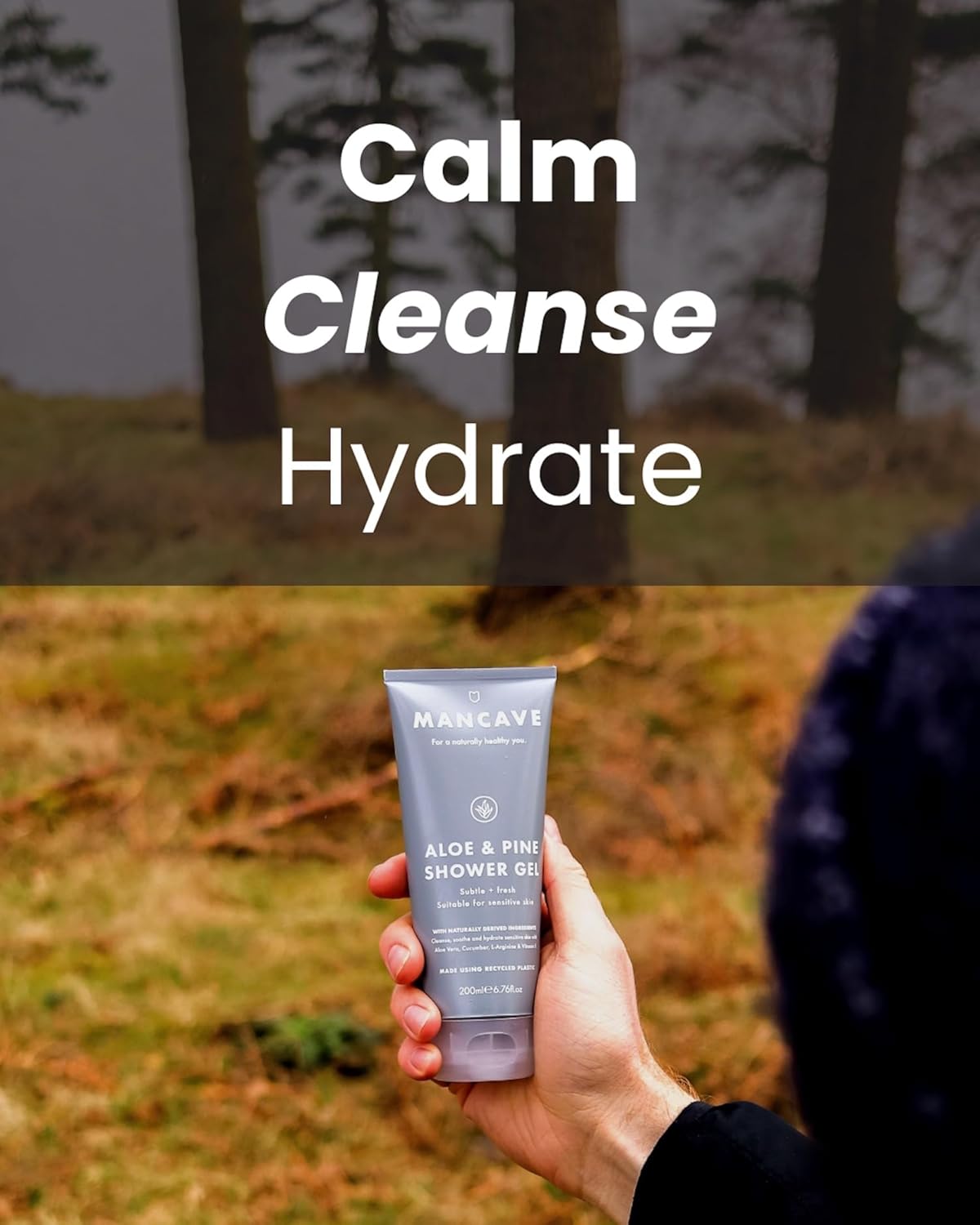 Shower Gel for Men - Aloe & Pine, 200ml - Vegan, Cruelty Free, Sulphate Free Formula - Effectively Cleanses and Moisturizes Sensitive Skin - Image 3