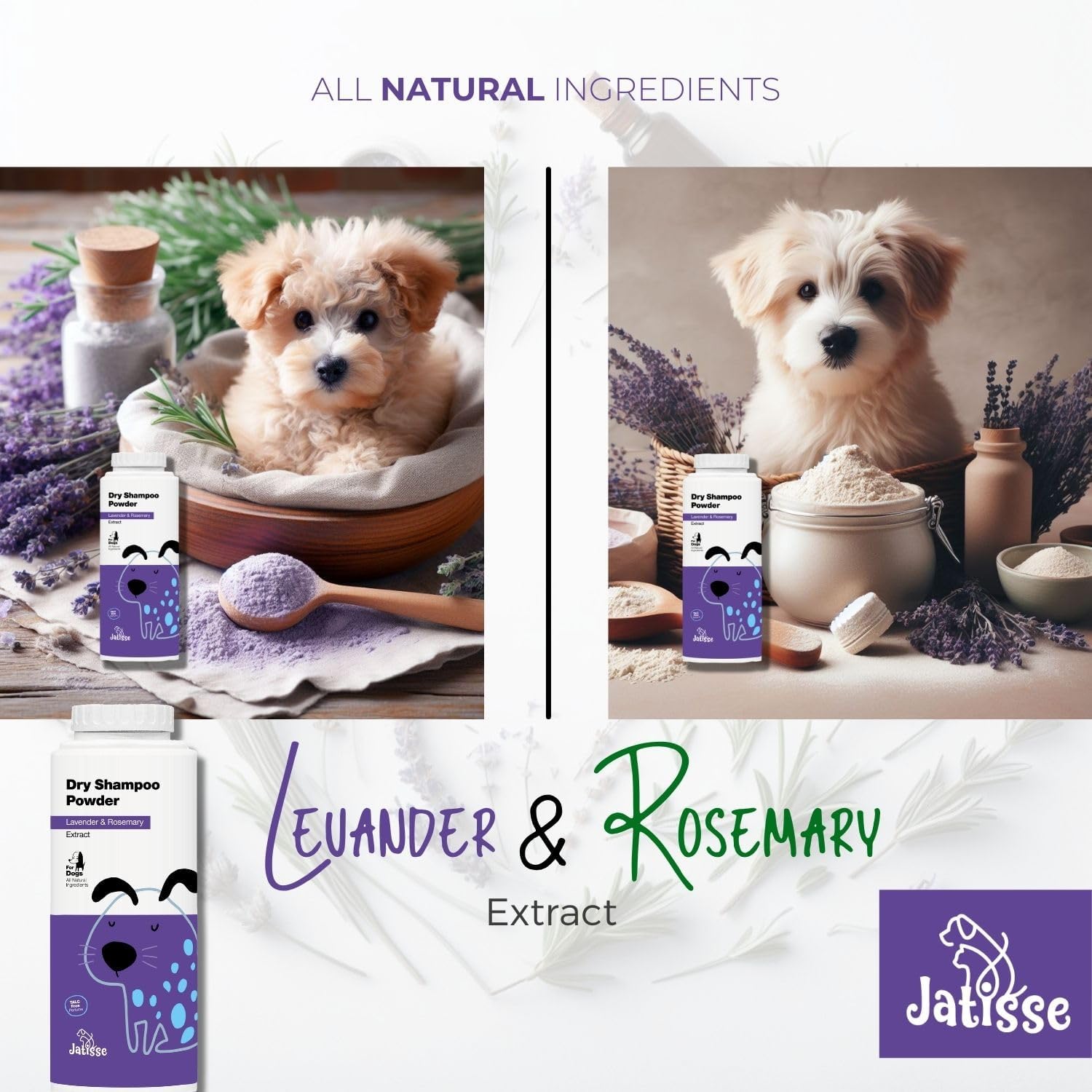 Lavender Rosemary 5.29 oz Powder Dry Shampoo for Dogs Waterless Odor Eliminator - Image 6