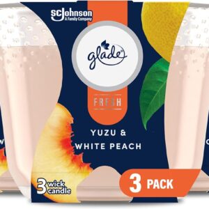 Glade Yuzu & White Peach Fresh Collection 3-Wick Fragrance Candle, 6.8 Oz, 3 Count