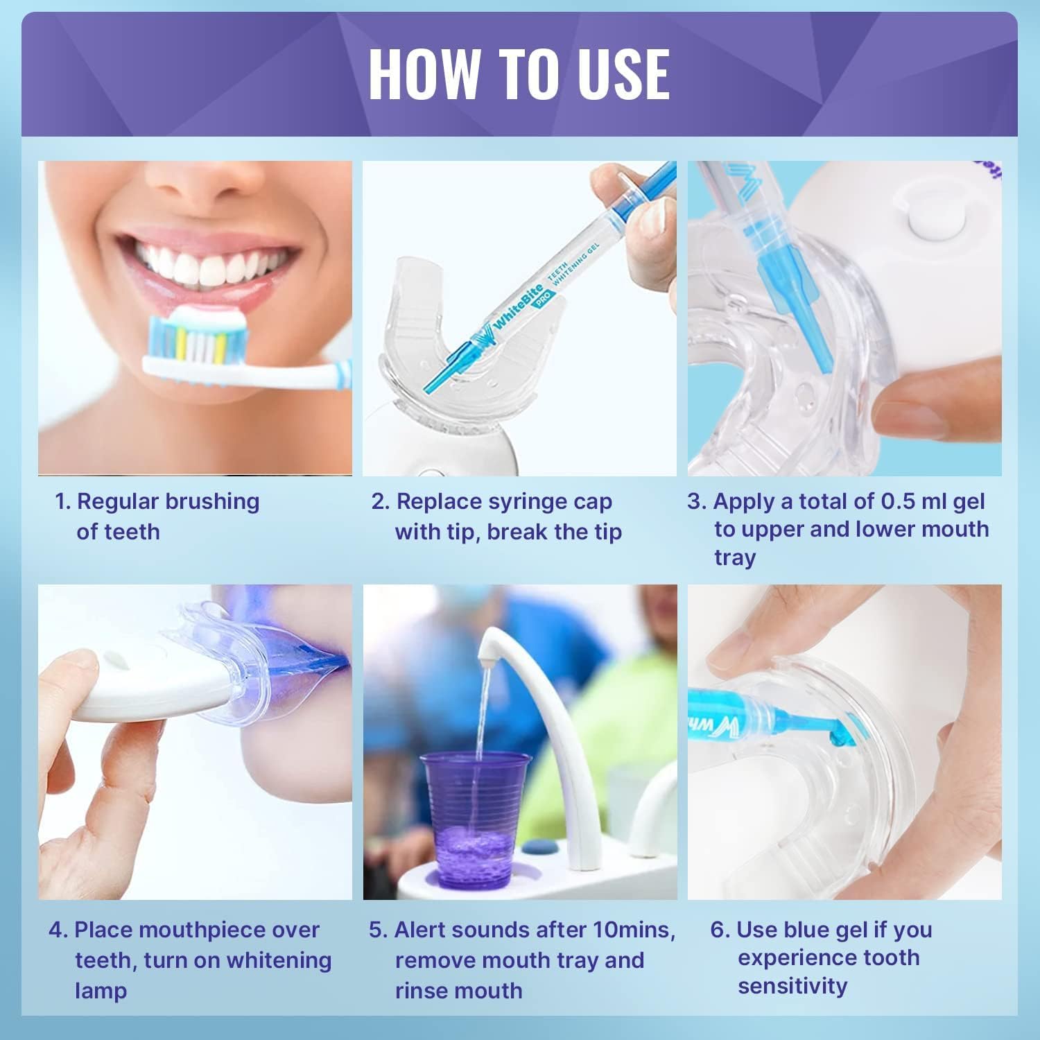 Whitebite Pro Teeth Whitening Kit for Sensitive Teeth | 4 Whitening Gels & 2 Remineralizing Gels | LED Light System for Fast Results | Professional Dental Grade | Enamel Safe - Image 5