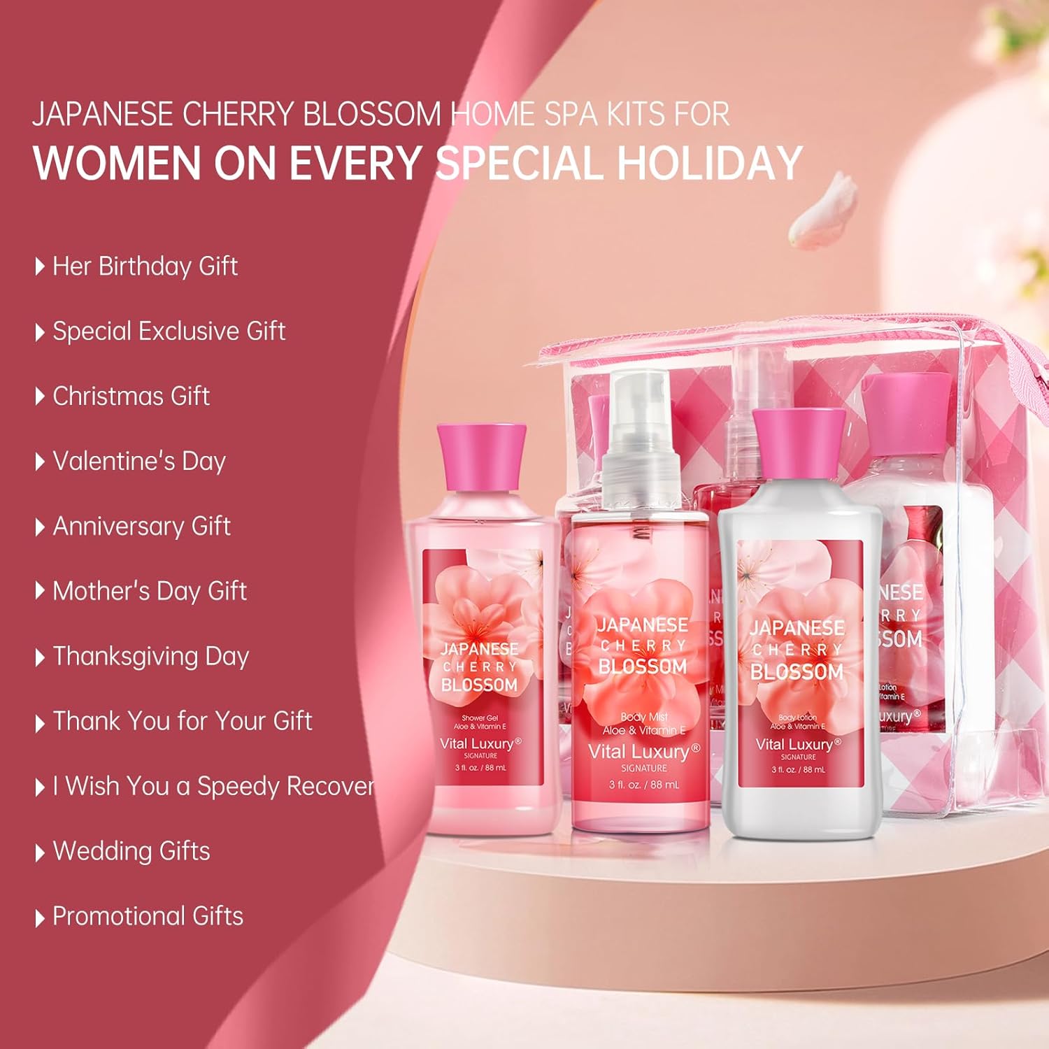 Japanese Cherry Blossom Bath and Body Gift Set for Women and Girls - Travel Size Spa Collection - Image 7
