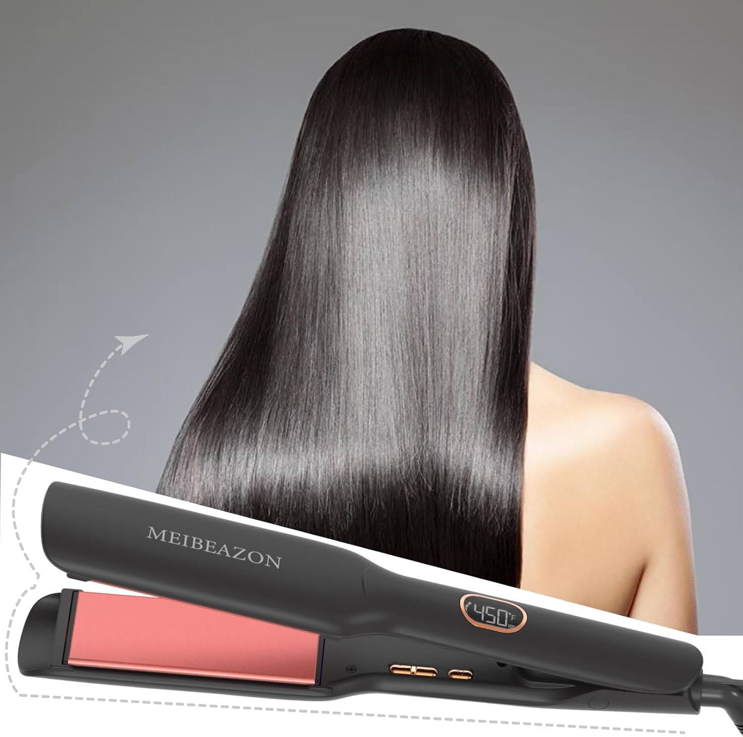 Flat Iron Hair Straightener – 1.7”Wide Ceramic Plate with Negative Ionic Technology, Digital Temp Control & Dual Voltage for Curly/Thick/Coily Hair - Image 7