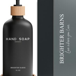 Black Glass Hand Soap Dispenser Bathroom Set by Brighter Barns - Bathroom Soap Dispenser Set with Tray - Glass Pump Bottle - Luxury Bathroom Accessories for Hotel, Vacation Rental, Restaurants (Black)