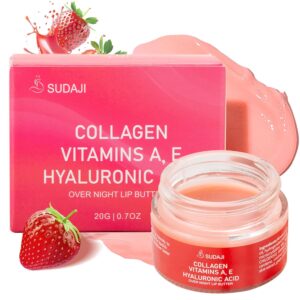 Collagen Lip Mask, Hydrating Lip Balm, Overnight Moisture Lip Butter with Hyaluronic Acid & Aloe Vera, Sleeping Nourishing Lip Butter Balm