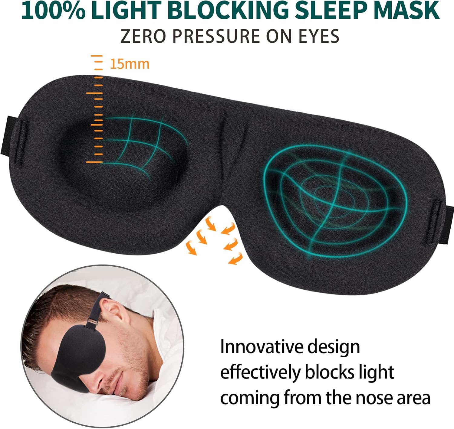 NEWVANGA Sleep Mask for Back and Side Sleeper, Block Out Light, Sleeping Eye Mask of 3D Night Blindfold, Zero Pressure Ultralight Travel Eye Cover Grey - Image 2