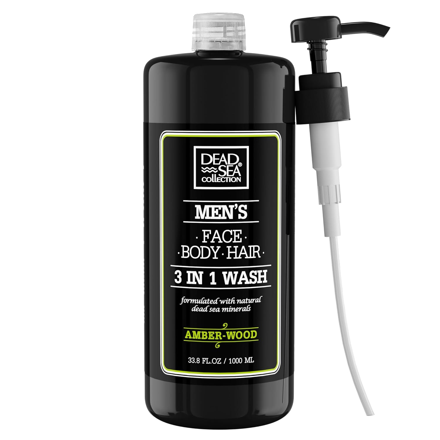 Dead Sea Collection Mens Body Wash 3 in 1 โ Amber Wood Body Wash for Men โ Shower Gel โ Shampoo โ Shower Soap for Face and Hair (33.8 Fl. Oz)