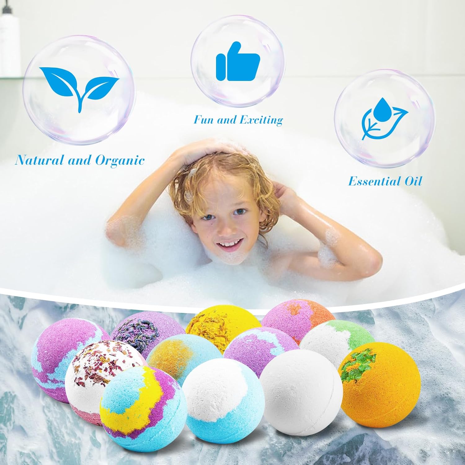 12Pcs Bath Bombs Gift Set, Fizzy Bubble Organic Bath Bomb for Kids Women Men, Handmade Natural Vegan Bath Bomb with Different Organic Essential Oils, Perfect for Bubble and Spa Bath - Image 3