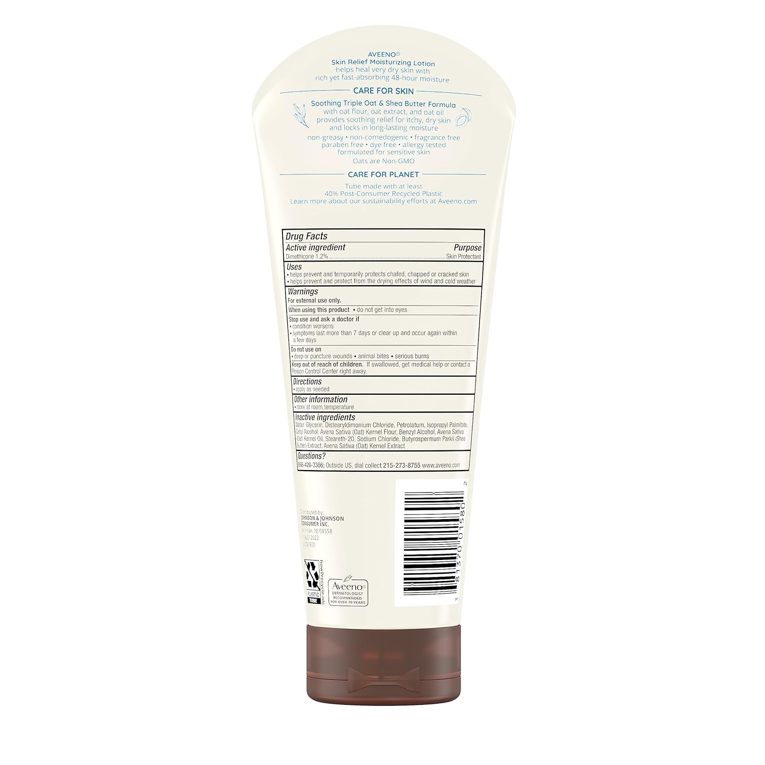 Aveeno Skin Relief Moisturizing Lotion for Very Dry Skin with Soothing Triple Oat & Shea Butter Formula, Dimethicone Skin Protectant Helps Heal Itchy, Dry Skin, Fragrance-Free, 8 fl. oz. - Image 5