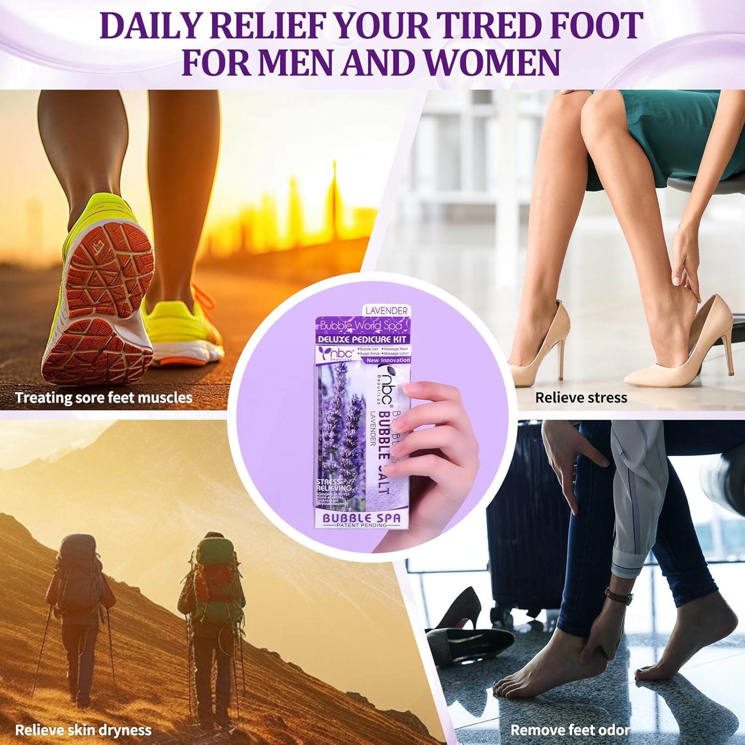Lavender 4-Step Pedicure Kit 16 oz Foot Soak Scrub Mask Lotion - Image 7