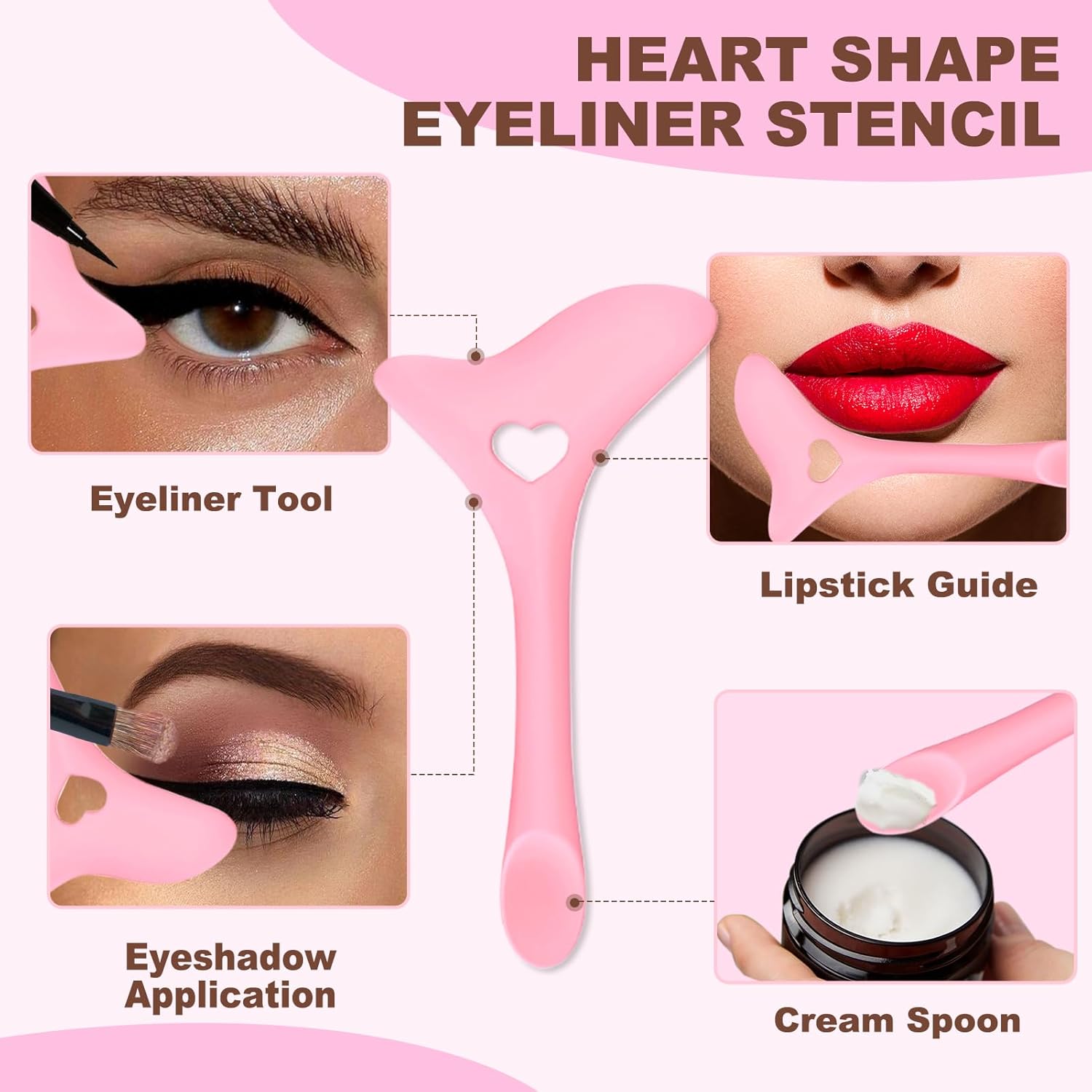 4Pcs Eyeliner Stencils, Silicone Winged Tip, Multifunctional Mascara Shield for Eyeshadow and Eyelashes, Professional &Quick Cat Eye Makeup Tool for Beginners (Pink) - Image 3