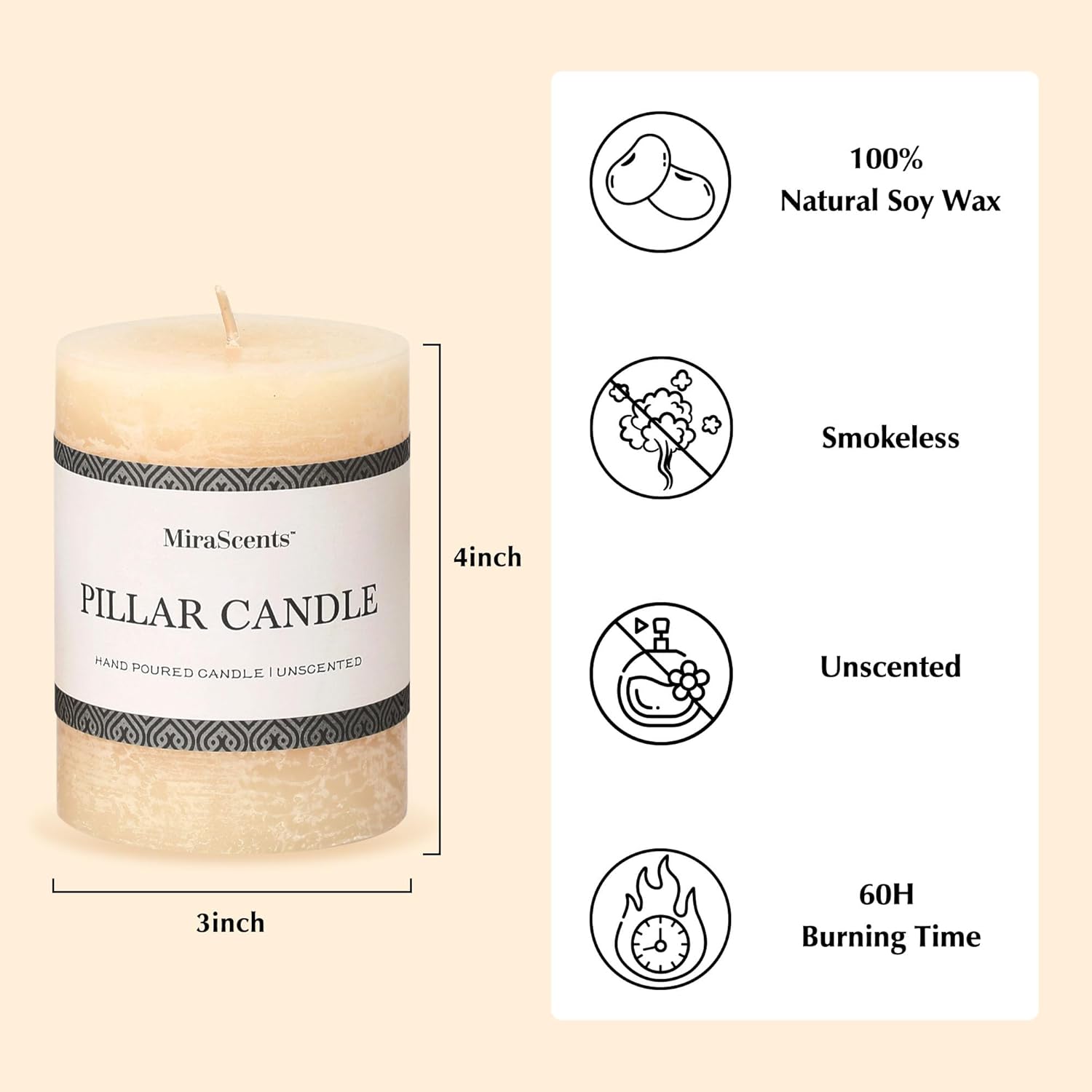 3x4 Inch Ivory Pillar Candles Set of 3 - Hand-Poured Unscented Candles, Long Clean Burning, Large Big Candles, Smokeless Dripless Candles for Dinner Table, Wedding, Home, Bathroom, Rustic Decor - Image 5