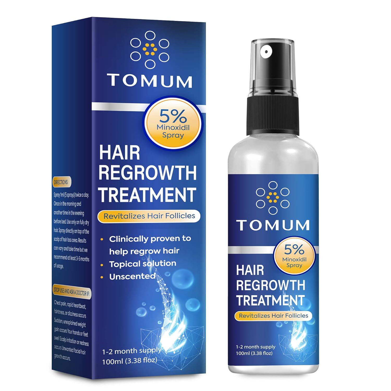 Minoxidil for Men and Women Hair Growth: 5% Minoxidil Spray Hair Regrowth Treatment Serum Stop Hair Thinning and Hair Loss For Stronger Thicker Longer Hair 100ml