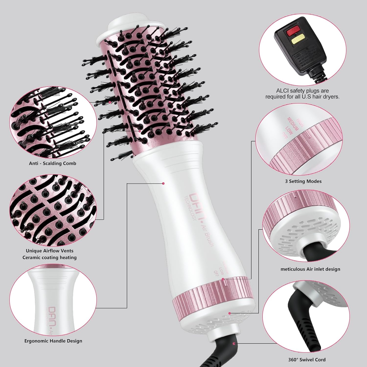 4-in-1 Dual Voltage Travel Hair Dryer Brush and Styler Volumizer - Compact Design - Image 6