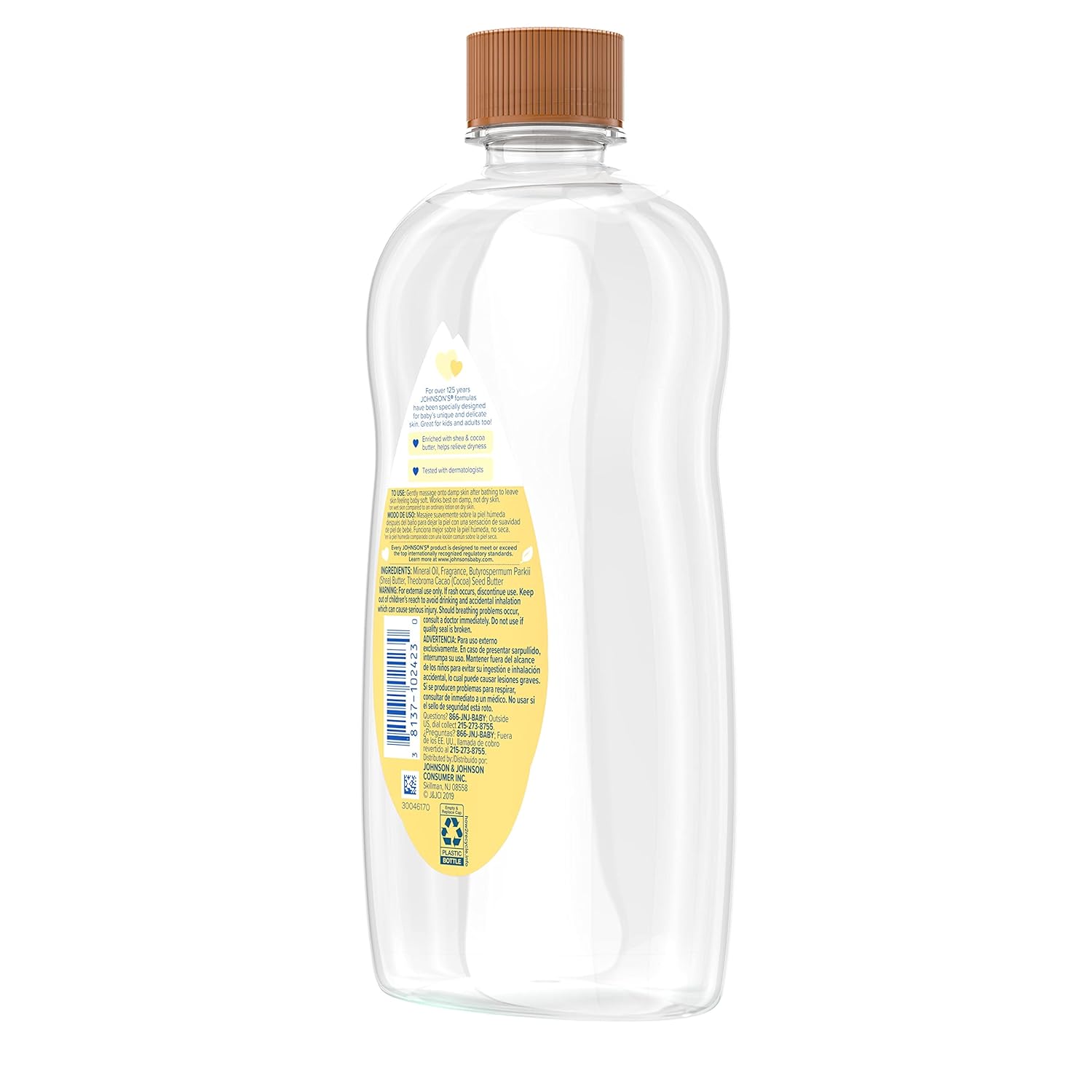 Johnson's Baby Oil, Mineral Oil Enriched with Shea & Cocoa Butter to Prevent Moisture Loss, Hypoallergenic, 20 fl. oz - Image 6