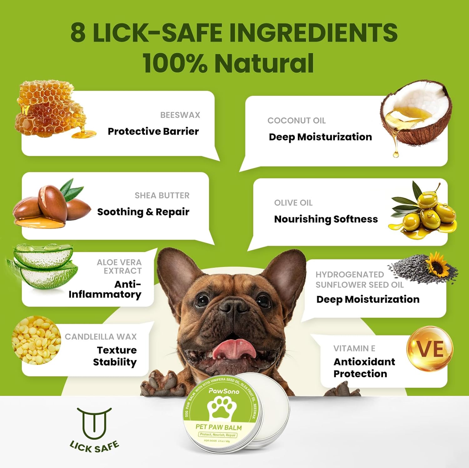Lick-Safe Dog Paw & Nose Balm with Coconut Oil | All-Natural Paw Cream & Wax for Dry, Cracked Pads & Snouts| Cat Moisturizer & Soother, Nose Butter for Bulldogs| Horse Hoof Care (60 g /2.1 oz) - Image 3