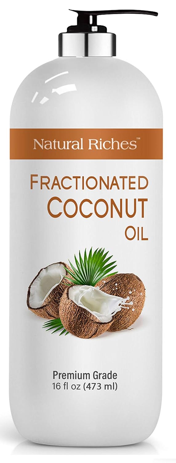 Natural Riches Fractionated Coconut Oil for moisturizing skin. Skin Softener and conditioner Lube Light Nourishing Oil Healthy Skin lip gloss & Hair care - 16 fl oz.