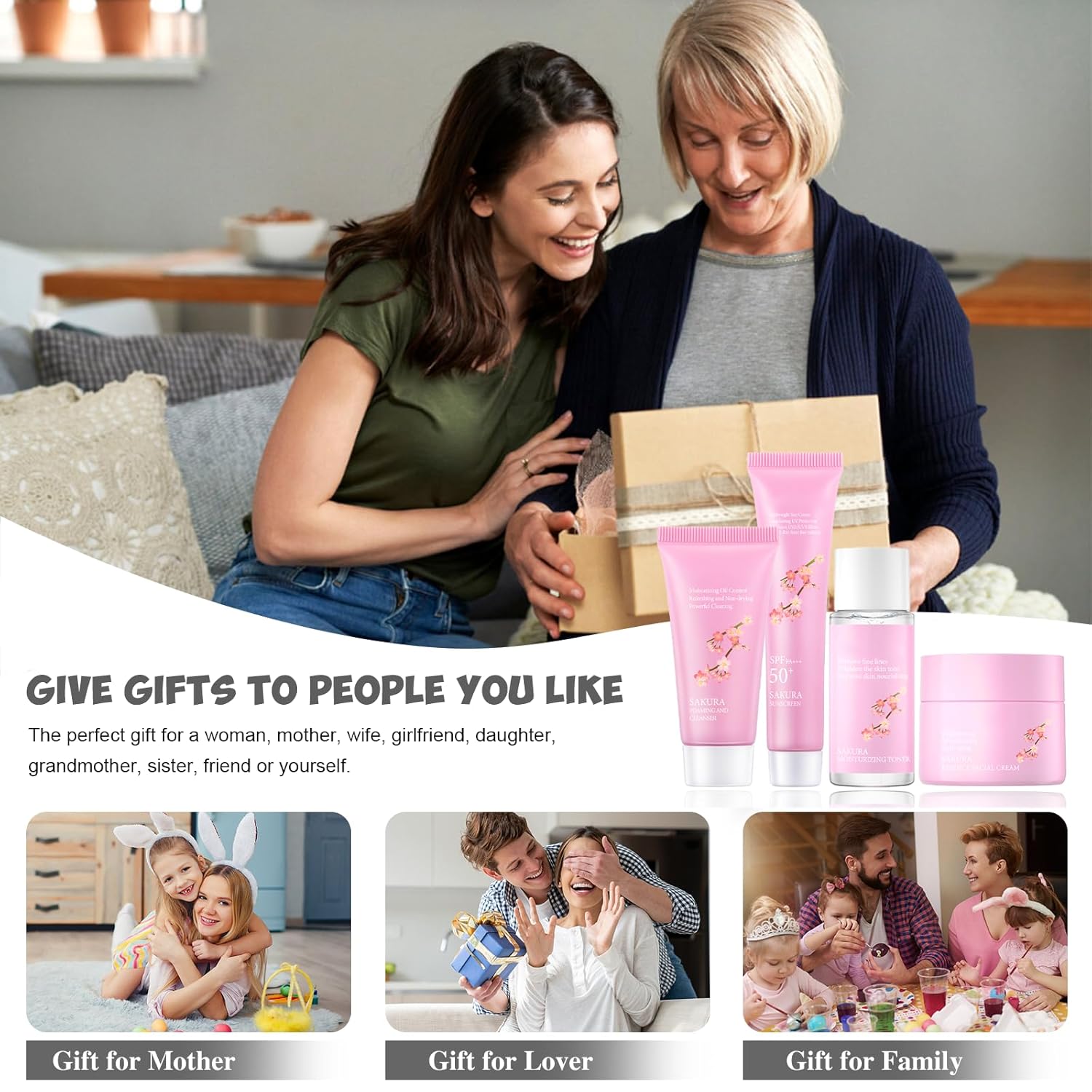Sakura Skincare Gifts for Teenage Girls Skincare Kits - Skin Care Sets & Kits - Cherry Blossom Skin Care Kit - Pamper Sets For Women Gifts - Travel Size Face Wash-Toner-Moisturizer-Sunscreen - Image 2