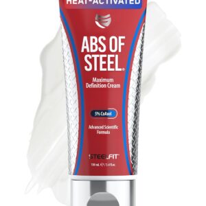 SteelFit Abs of Steel Maximum Definition Cream - Skin Tightening, Toning & Firming Lotion for Sculpting Abs - L-Carnitine Pre & Post Workout Supplement for Men & Women - Non-Greasy Formula, 3.4 Ounces
