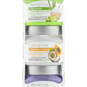 Spascriptions 3 Pack Exfoliating Body Scrub Set - Hydration Assortment, Cucumber, Coconut Water and Papaya, 21 oz