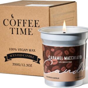 M&SENSE Coffee Caramel Macchiato Scented Soy Candle - Vegan, Heavy Scented, Natural Aromatherapy Candles for Stress Relief, 12.7oz 73-Hour Burn Time, Housewarming Gift for Women & Men