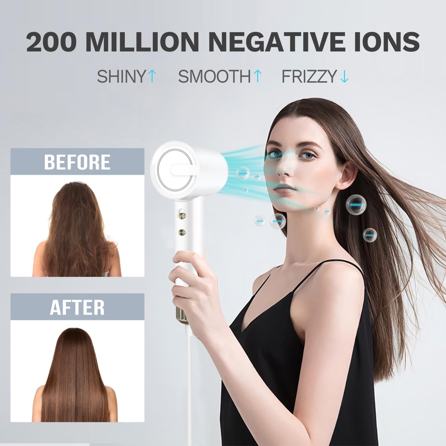 Hair Dryer, 200 Million Negative Ionic Hair Dryer, High-Speed Blow Dryer with 110,000 RPM Brushless Motor, Fast Drying Low Noise Hairdryer with Magnetic Concentrator Nozzle (White) - Image 3